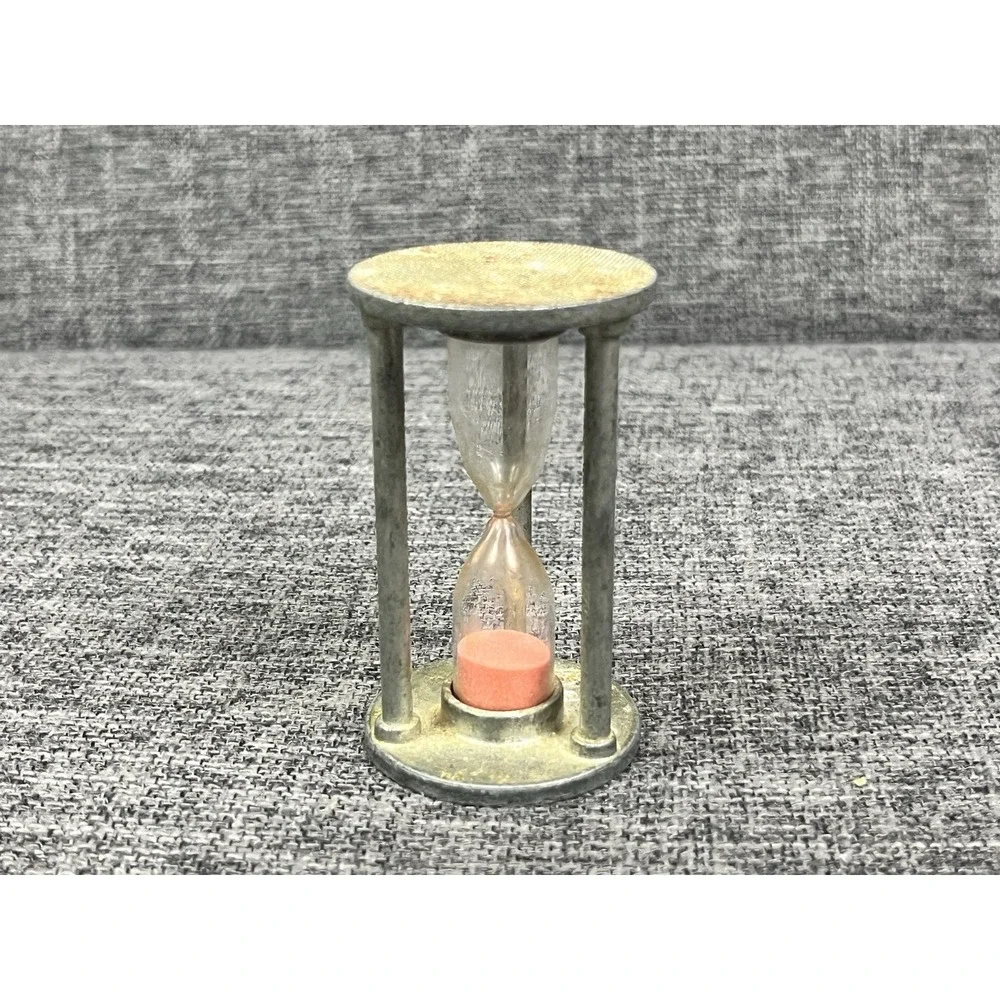 Vintage Timer Hourglass W. Germany 3 Minute Pewter Glass Pink Sand 3 Inch